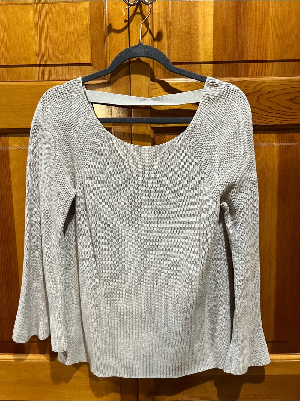 LOFT Cream Knit Scoop Back Long-Sleeve Sweater